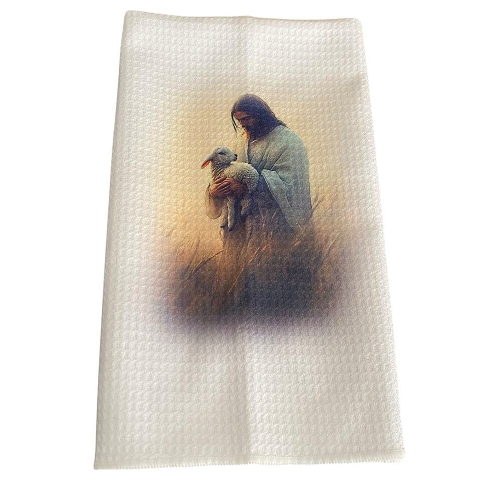 NWT Christian Faith Based Kitchen Towel / Jesus & Lamb Decorative Hand Towel